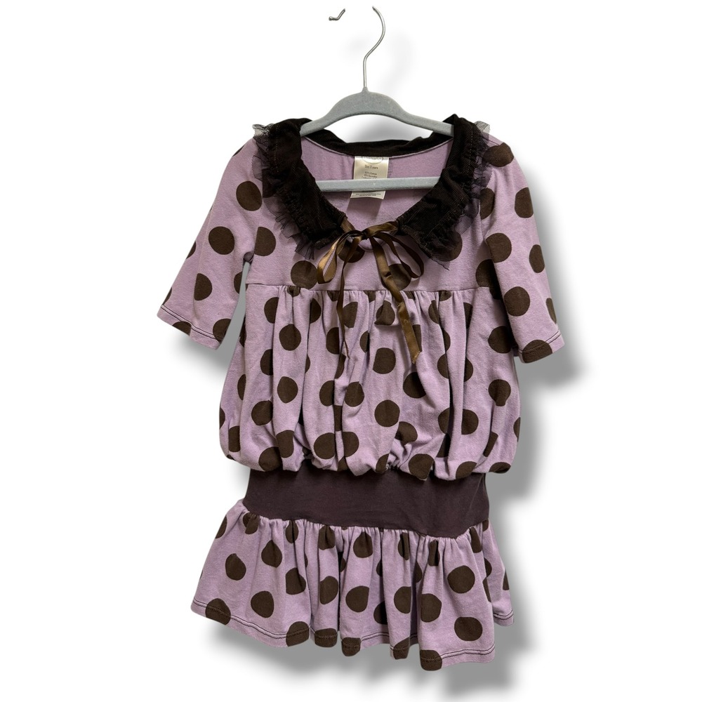 Persnickety Girls‎ Lavender Brown Polka Dot Dress Ruffle Collar Size 3Y Boutique